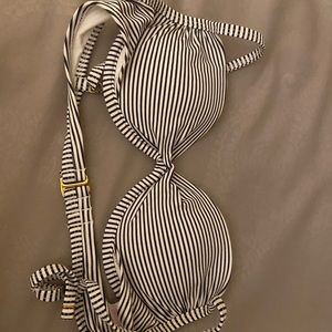stripped black and white bathing suit top